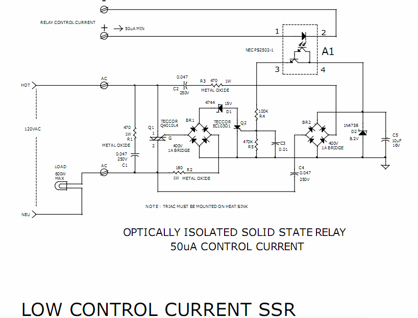 Solid State Relay - Required Only 50uA Drive Current Circuit Diagram