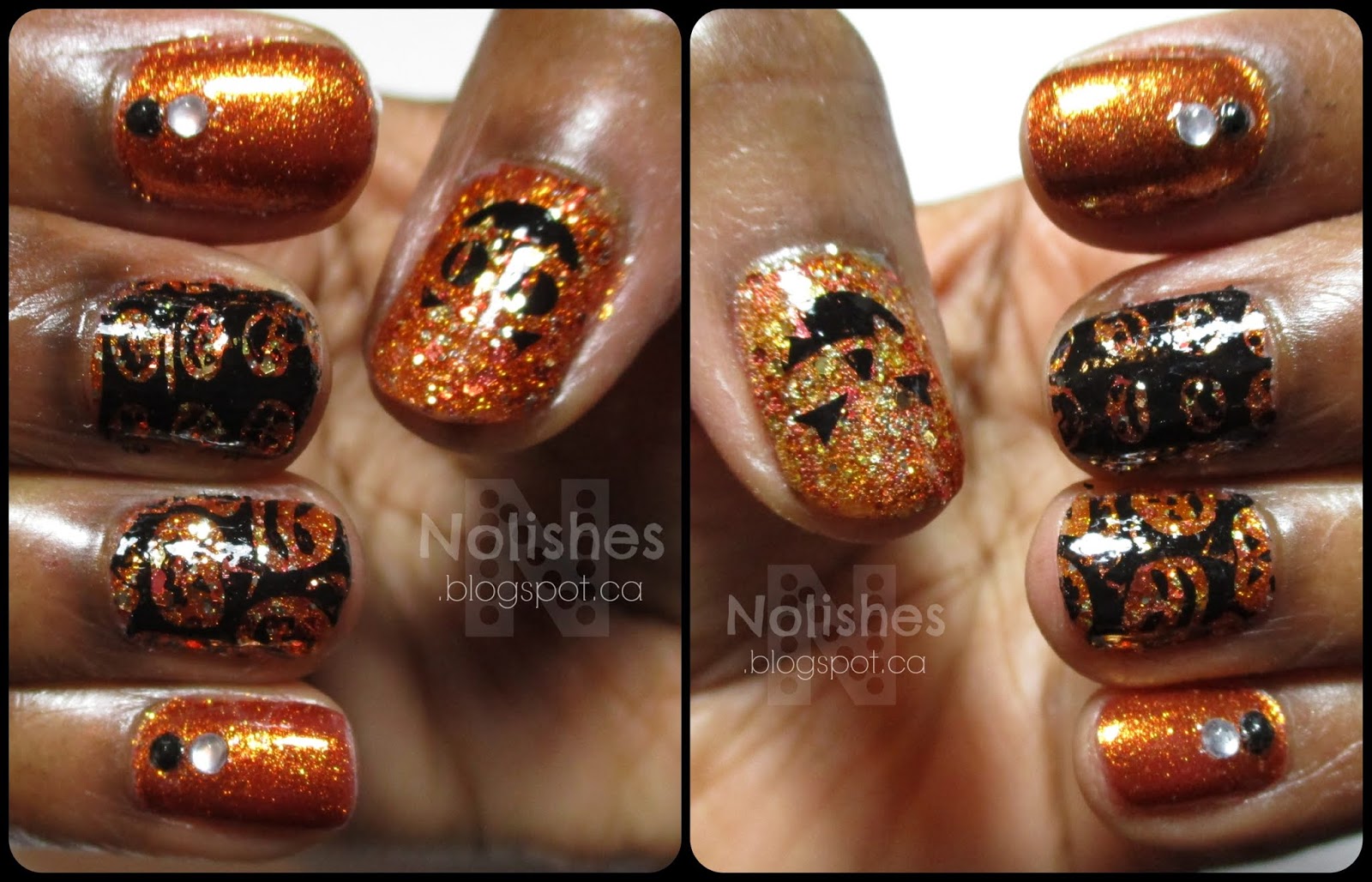 Nolishes Sparkly Halloween Jack O Lantern Mani