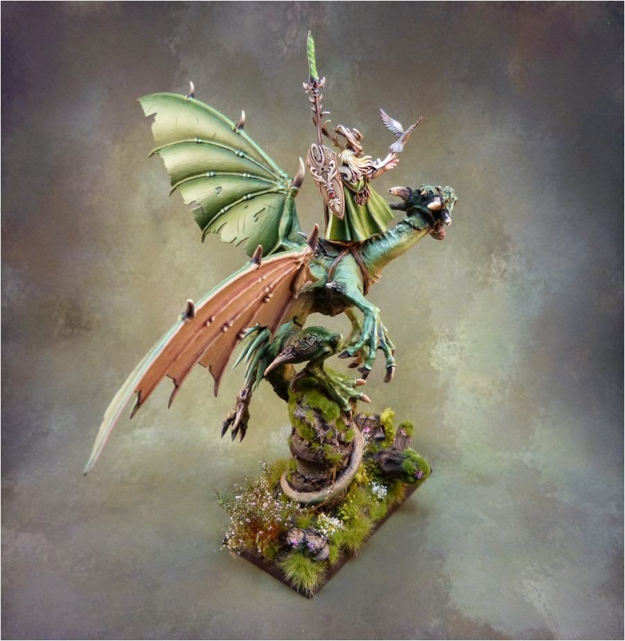 Wood Elves Glade Lord on Forest Dragon finished