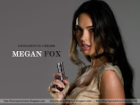 megan fox wallpaper, megan fox in action with pistol and open black hair