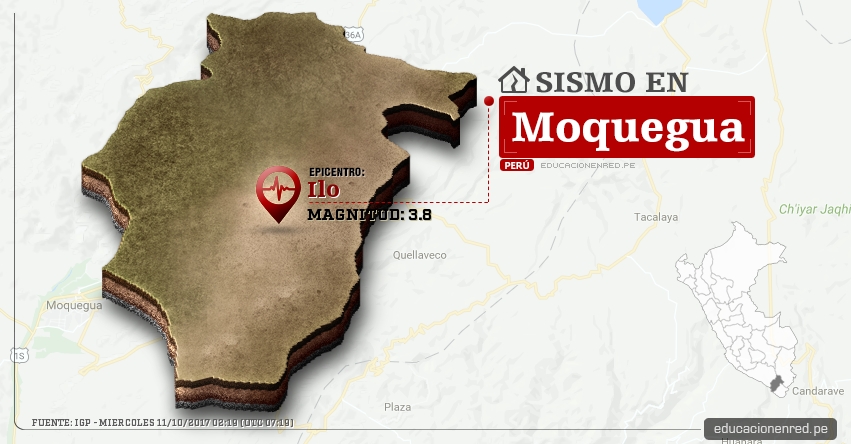 Temblor en Moquegua de 3.8 Grados (Hoy Miércoles 11 Octubre 2017) Sismo EPICENTRO Ilo - IGP - www.igp.gob.pe