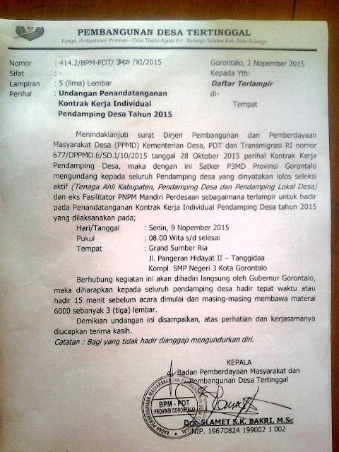 Kontrak enaga Ahli  &  Pendamping Desa Kabupaten Gorontalo