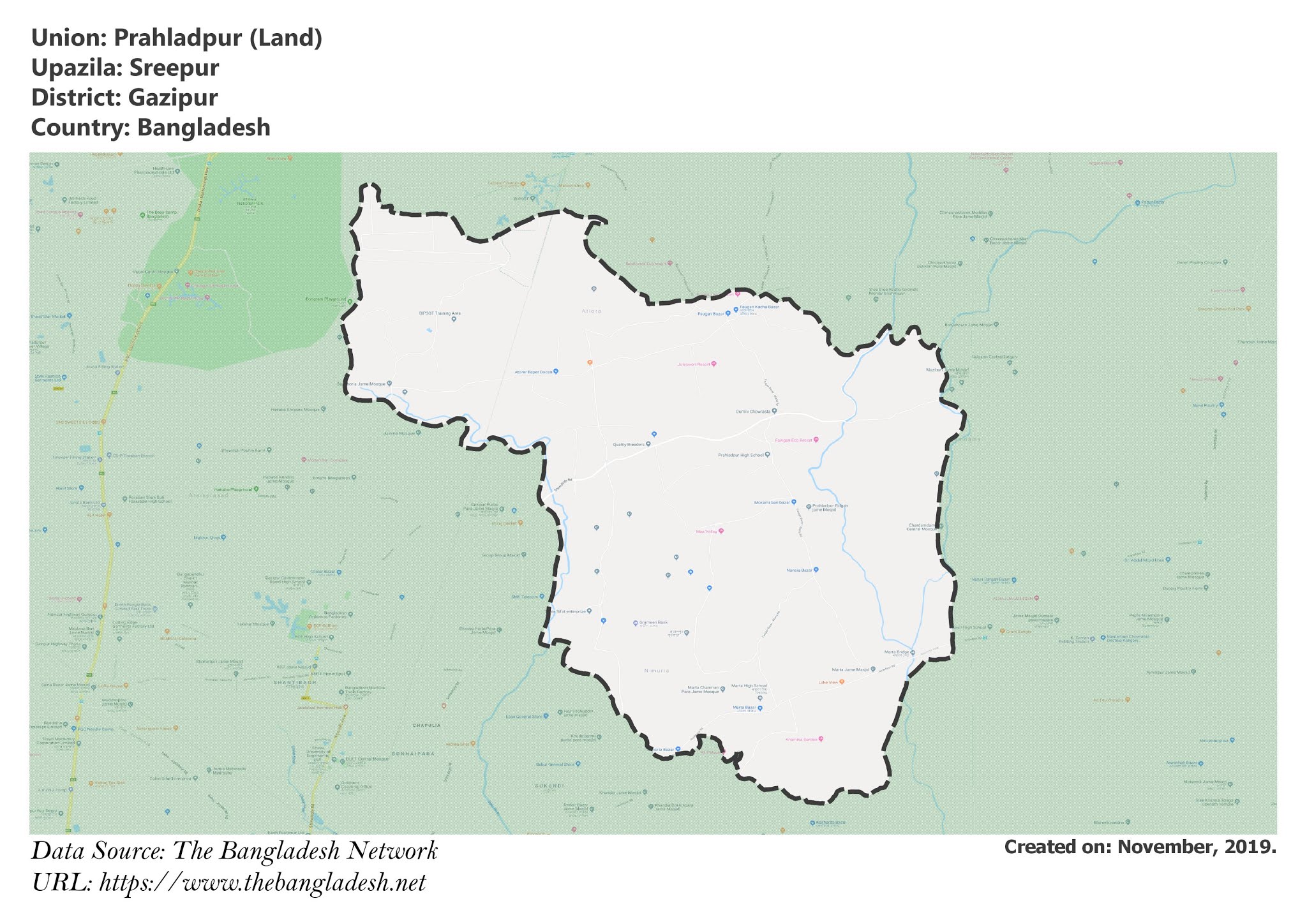 Map of Prahladpur of Sreepur Upazila Map of Prahladpur of Gazipur, Bangladesh.