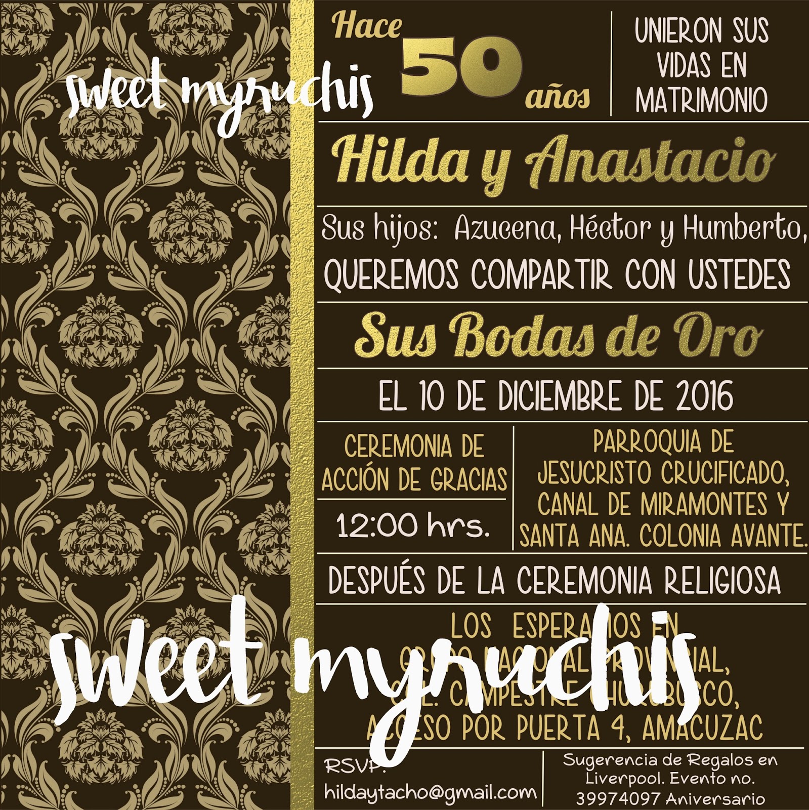 Bodas de Oro Invitación. Invitación Digital Eventos Sweet Myruchis