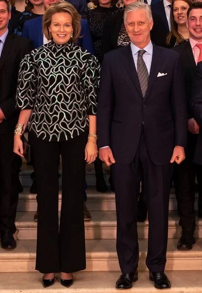 Queen Mathilde held a dinner at Laeken for young farmers active in traditional and organic farming. Natan blouse