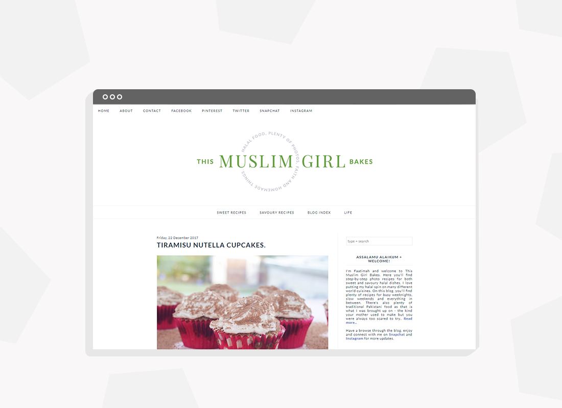 Blog revamping and branding for a Muslim Food blog, This Muslim Girl Bakes. Muslim Food blog branding and blog development on Blogger platform.