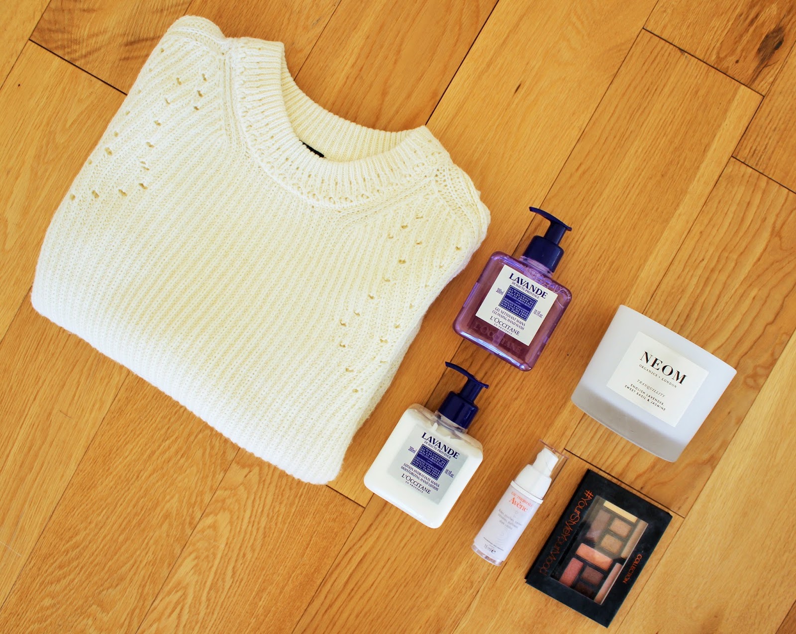 February Favourites - Topshop Jumper, Neom Candle, L'Occitane Hand Wash and Hand Cream, Collection Eyeshadow Palette, Avene Eye Cream