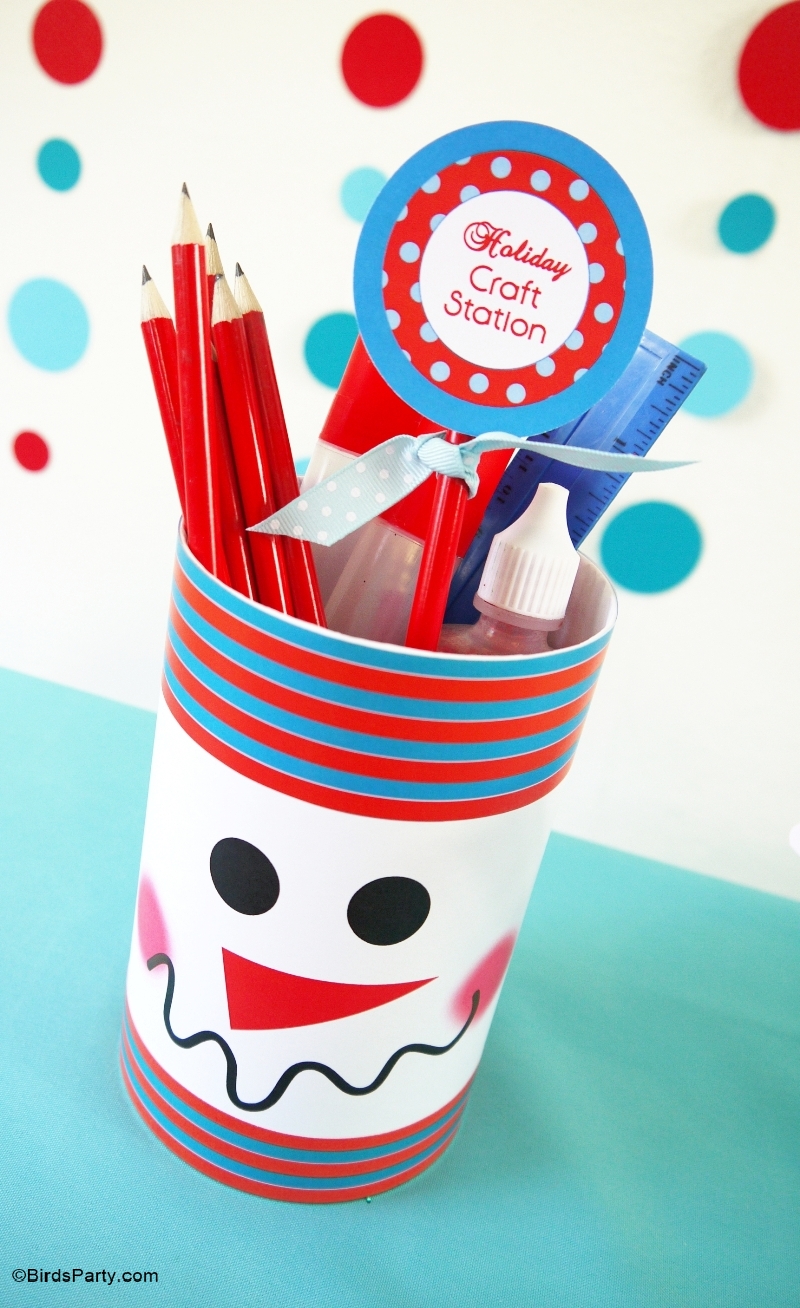 Kids Holiday Tablescape: Red & Teal Snowman Christmas DIY Decor with FREE Printables