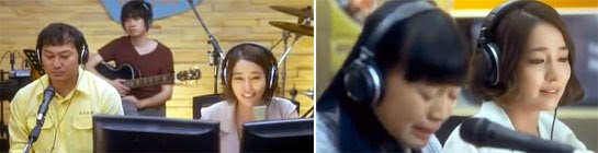 Shin Jin A hosting her radio show with her guests, a cab driver (Jeong Man Sik 정만식)  and a student (Jo Jung Eun 조정은)..