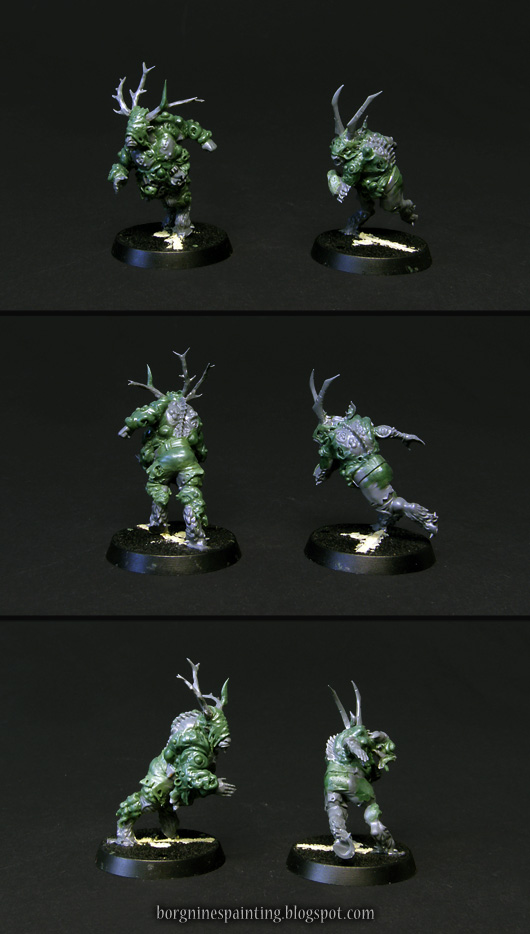 2 converted, unpainted Pestigors of Nurgle for use in Blood Bowl, one with the additional Strength, other with 'Two Heads' skill