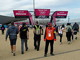 entering the Olympic Park, 9am, day 1