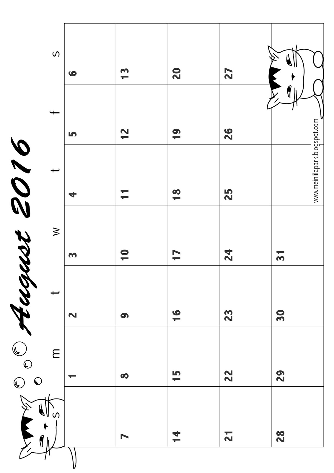 FREE printable August 2016 calendar planner - freebie | MeinLilaPark
