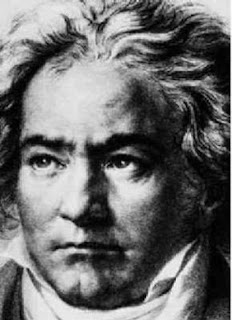 black and white photo of a bust of Beethoven