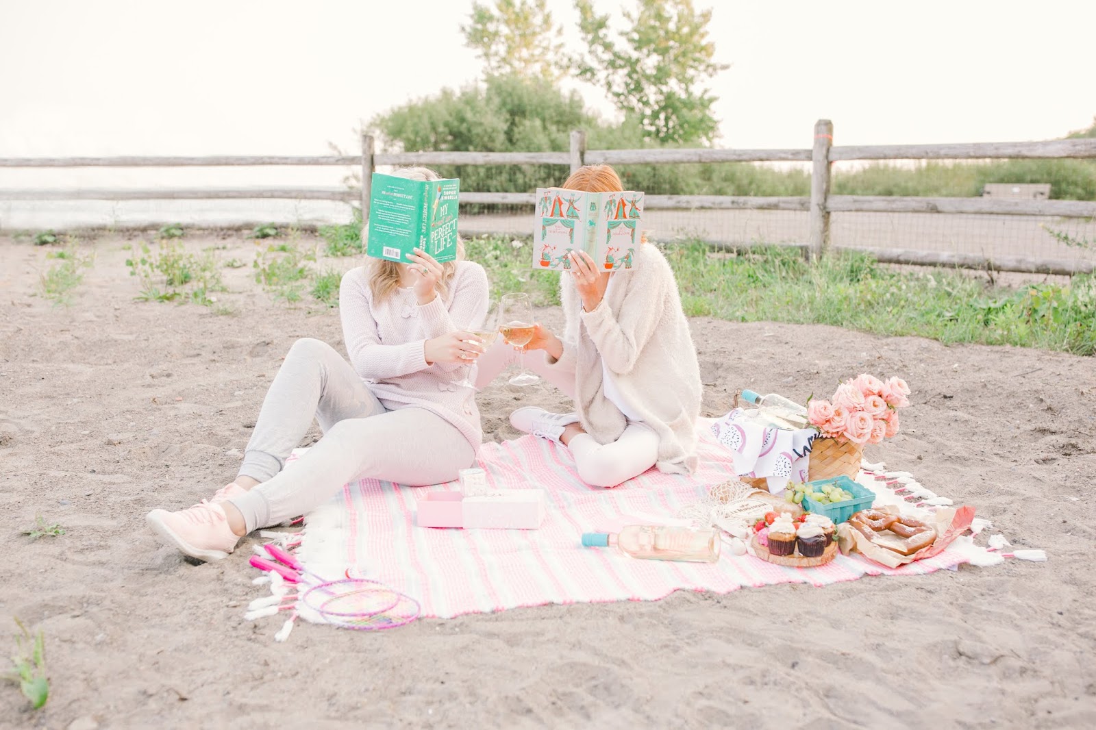 How to Have the Perfect Self-Care Day with XOXO Wines - Colourful, pink beach picnic with bestie