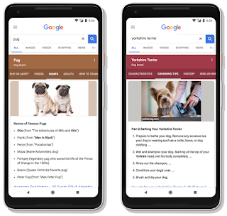 2 Handys mit Google Suchanfragen in verschiedenen Layouts