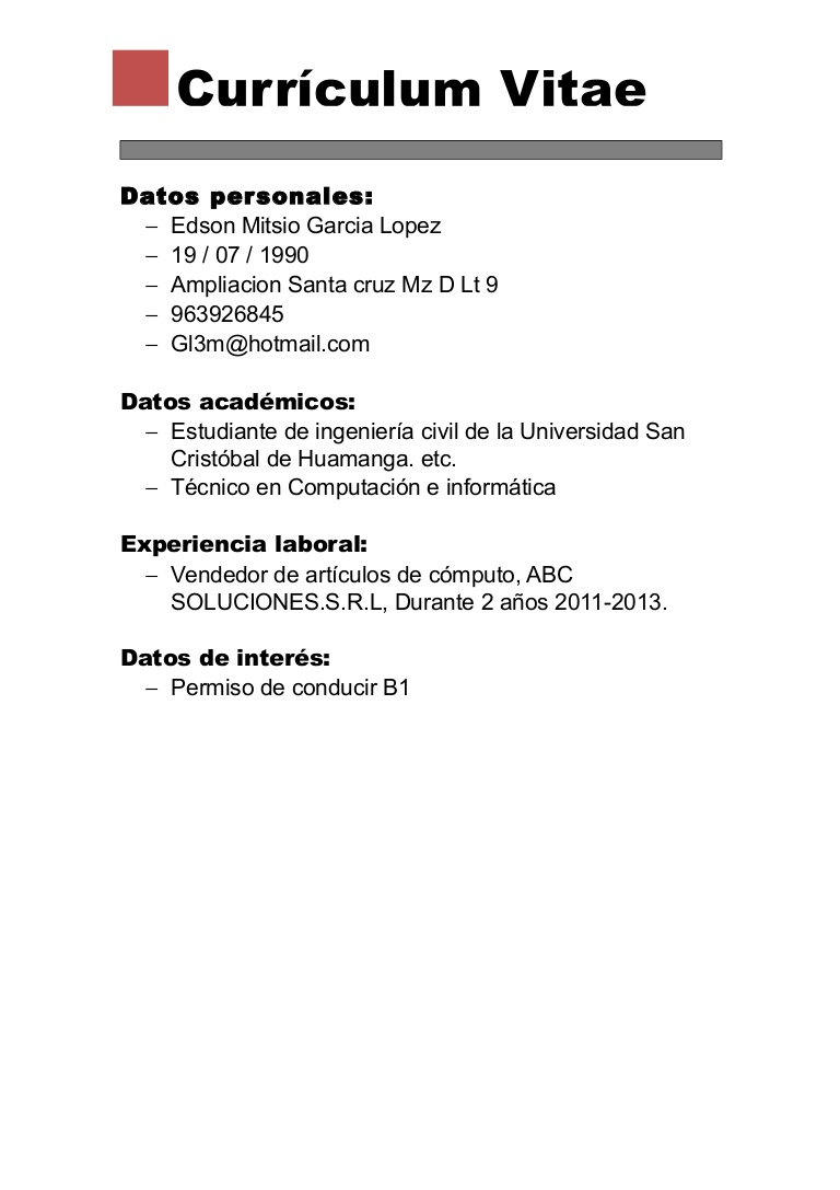 Vaga De Emprego Brasil Curriculum Vitae Básico