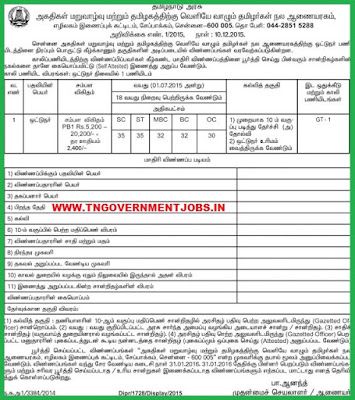 Applications are invited for the Post of Driver in Commissionerate of Rehabilitation and Welfare of Non Resident Tamils