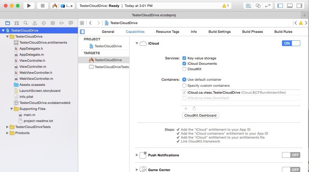 Arbitrary Computer Code Musings: How to enable iOS app for iCloud Documents