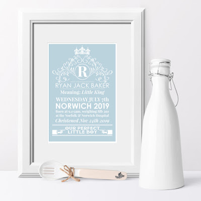 Heritage personalised meaning of name print in blue, nursery art from PhotoFairytales.co.uk