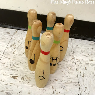 Note Value Bowling is a fun music workstation that reinforces note values and causes lots of smile!  Use a toy bowling set and the free Note Value Bowling score sheets to bowl your students over to reading music!