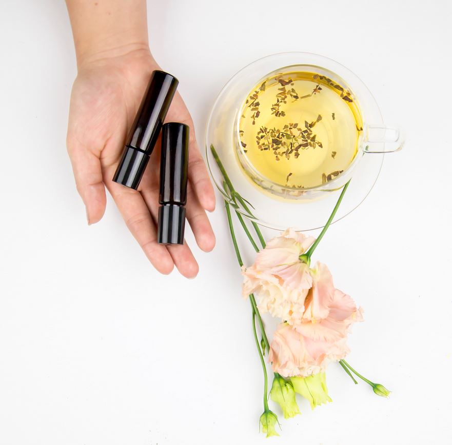 Rose herbal tea and essential oils