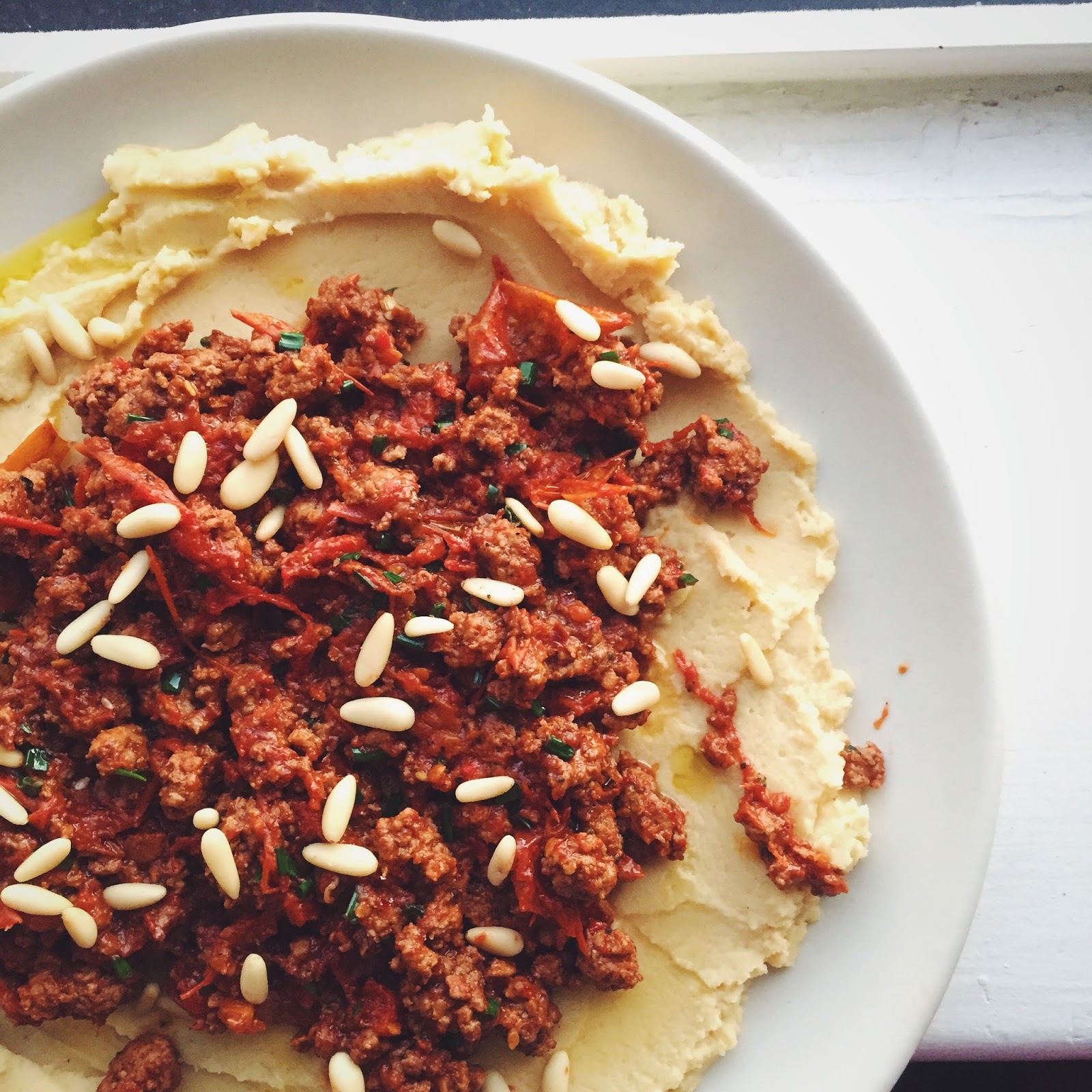 amour fou(d) warm hummus with spiced lamb.