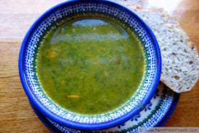 A simple healthy soup of fresh vegetables with plenty of greens, then pureed for smoothness. This soup is gluten and dairy free, and can be made vegan if you like.