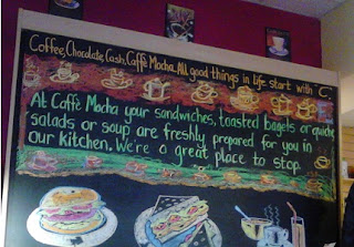 blackboard picture: Coffee, Chocolate, Cash, Caffe Mocha:  all good things in life start with C