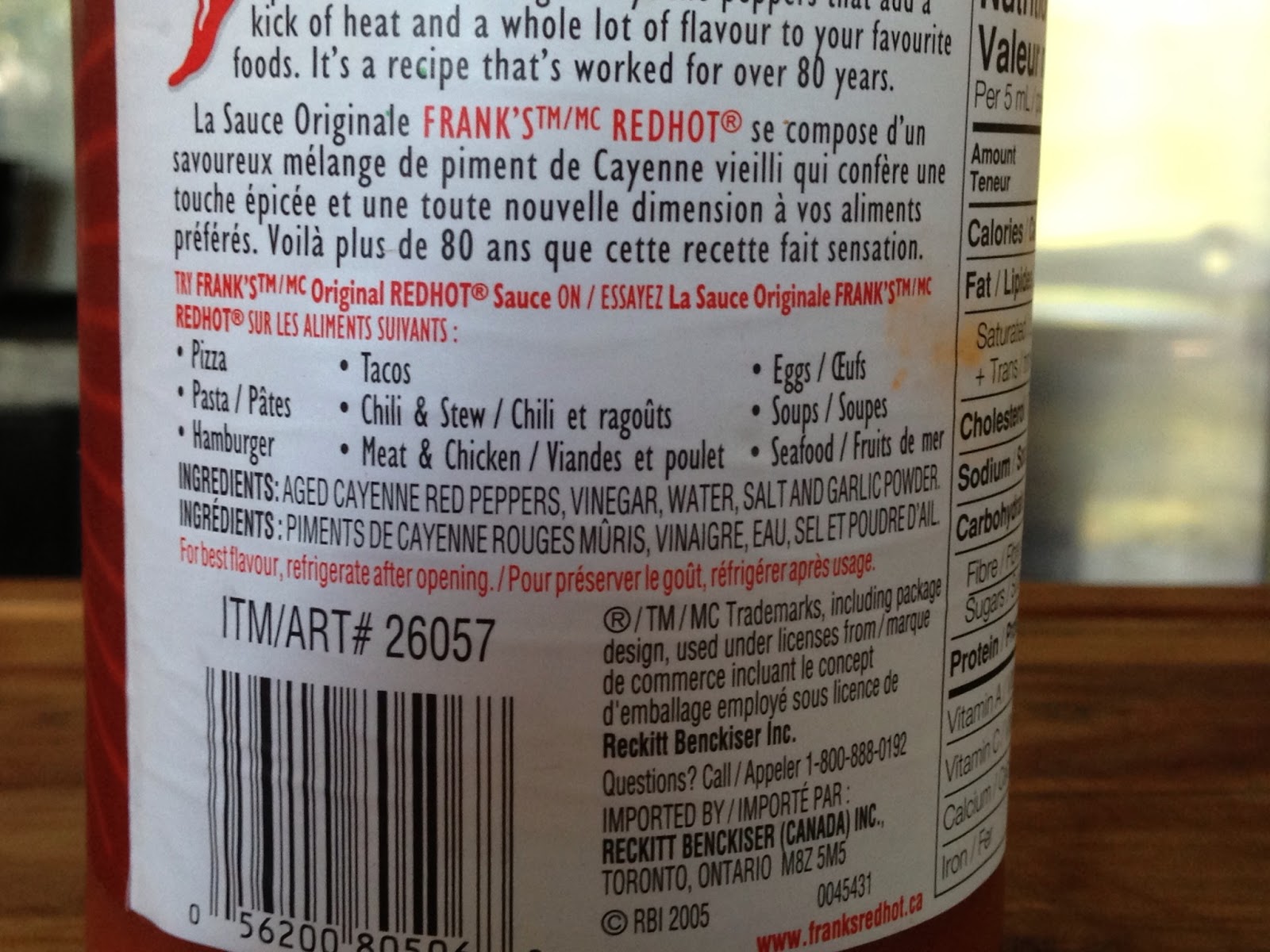 Buffalo Sauce Frank S Red Hot Nutritional Information ...