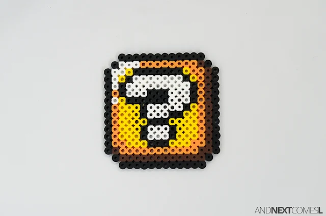 Super Mario World question block perler bead craft from And Next Comes L