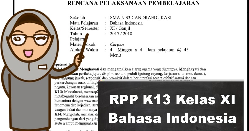 Rpp Bahasa Indonesia Kelas Xi Kurikulum 2013 Revisi 2018 Semester 1