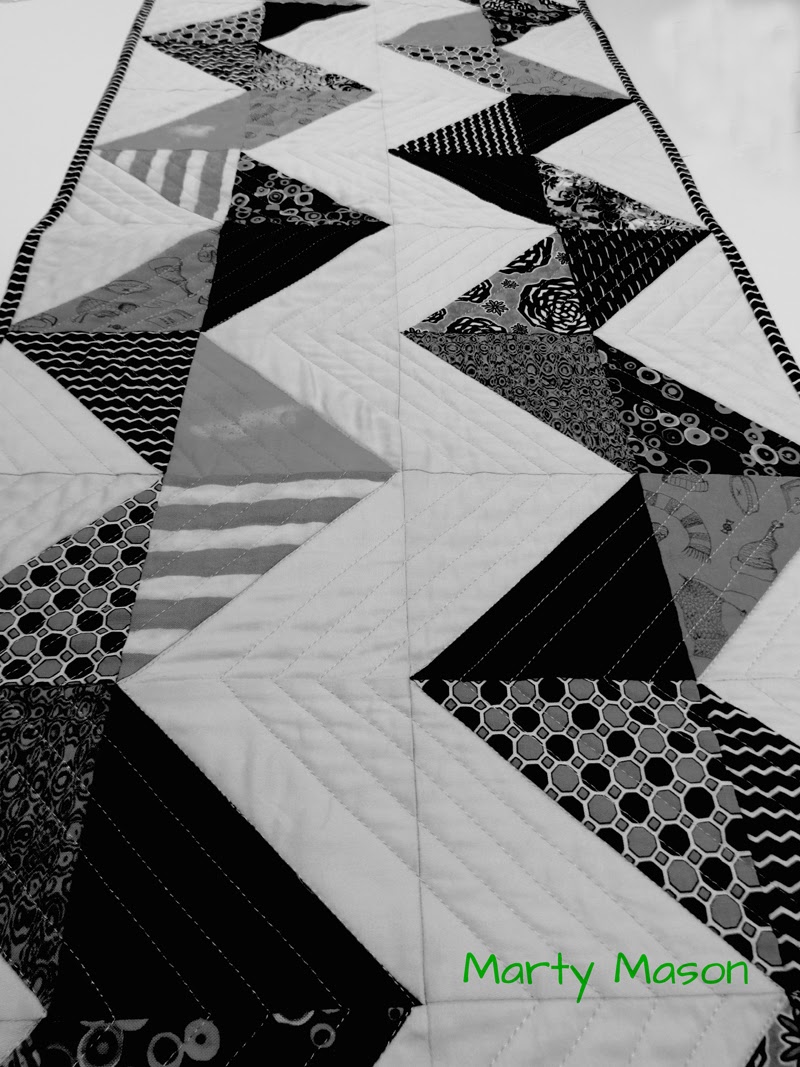 graphic quilted table runner in black and white....by Marty Mason, modern quilter