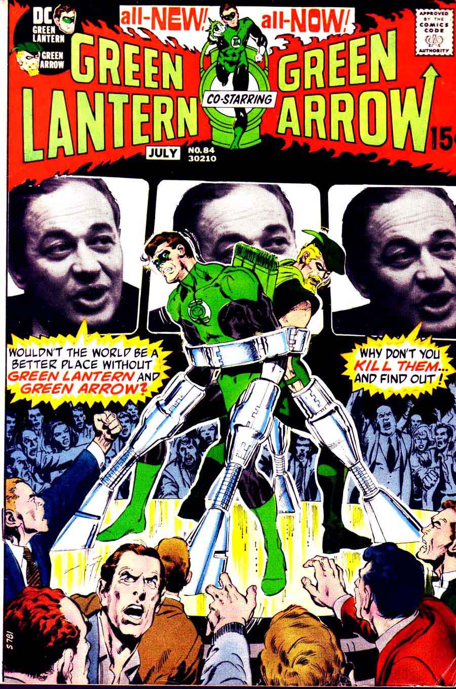 Green Lantern Green Arrow #84 bronze age 1970s dc comic book cover art by Neal Adams