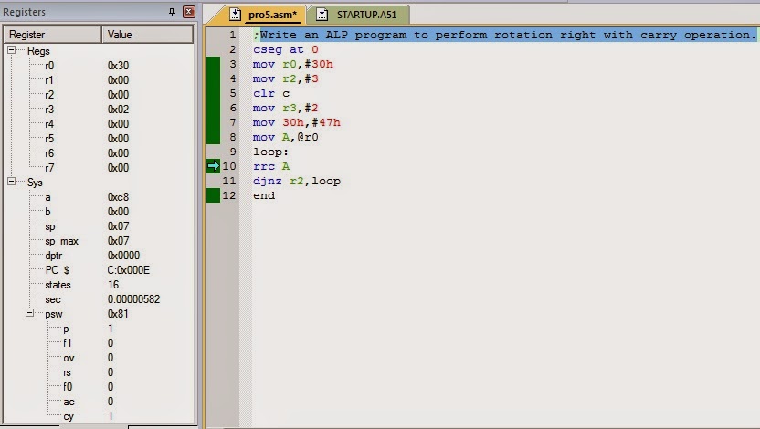 Write an ALP program to perform rotation right with carry operation ...