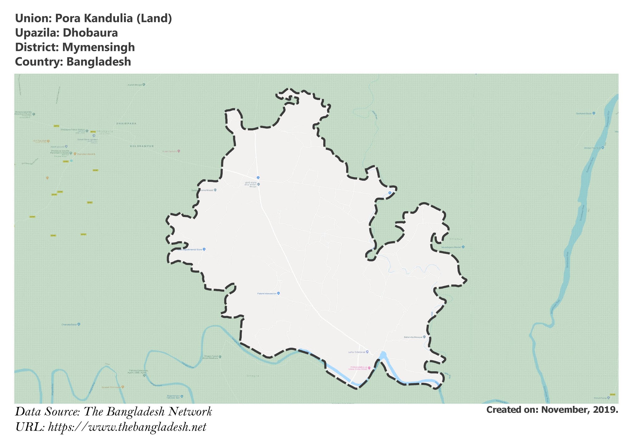 Map of Pora Kandulia of Mymensingh, Bangladesh.