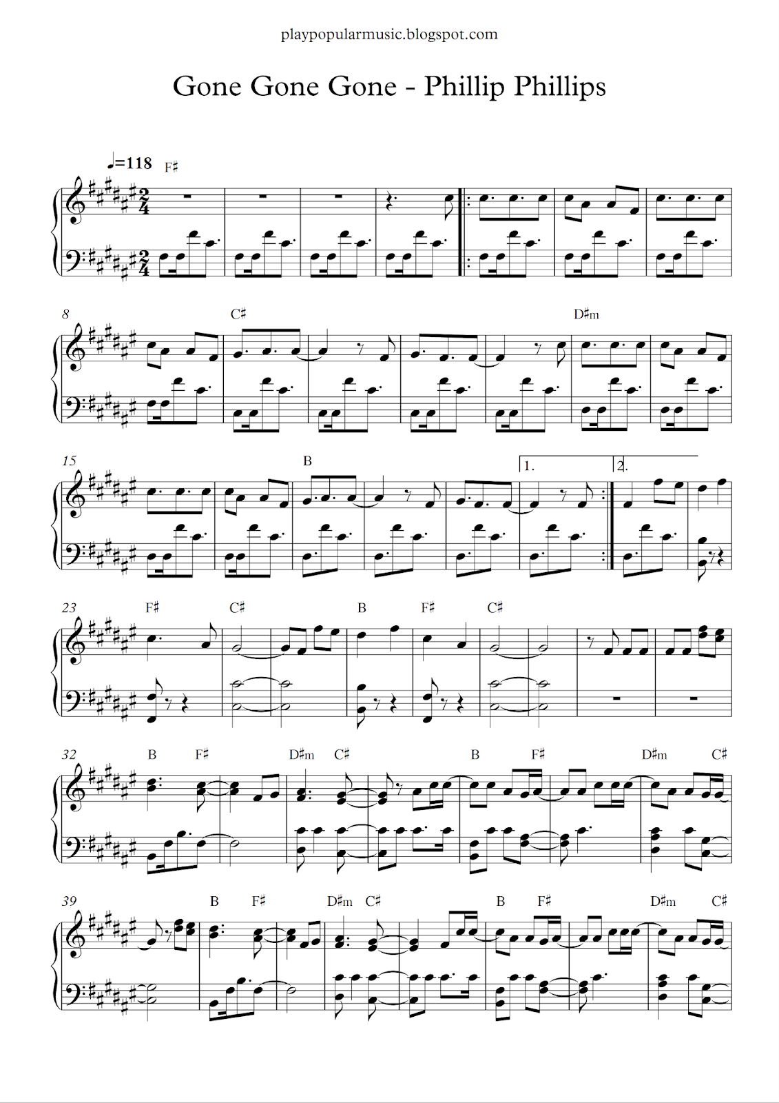 play popular music Gone, Gone, Gone Phillip Phillips