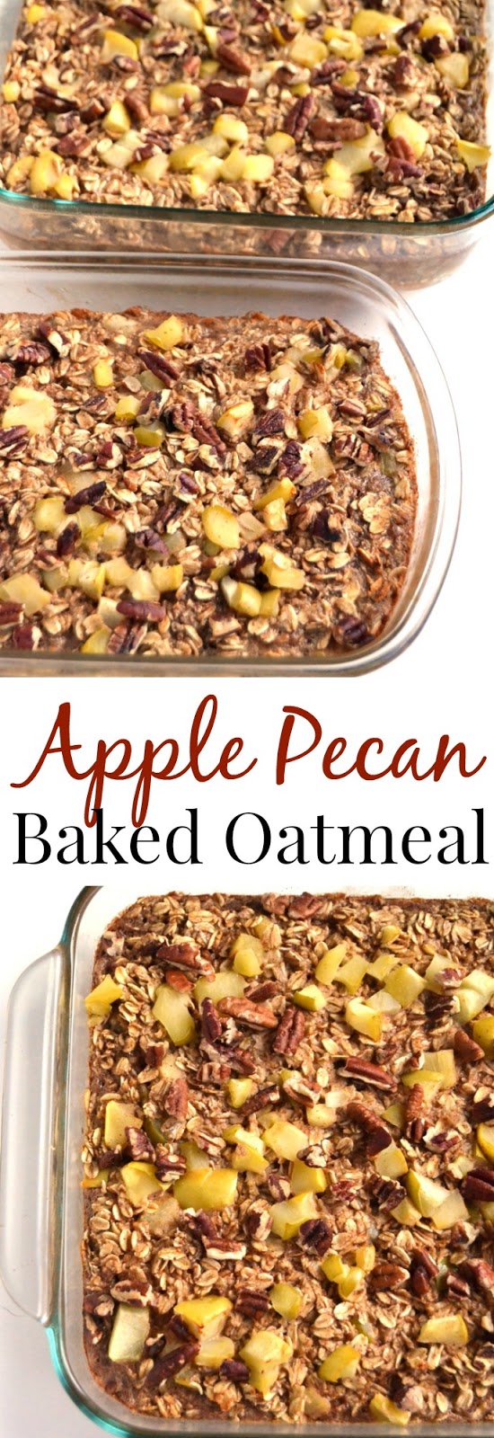 Apple Pecan Baked Oatmeal is easy to make, reheats well and makes a delicious breakfast. It is filled with soft baked apples, crunchy pecans and warm cinnamon flavor! www.nutritionistreviews.com