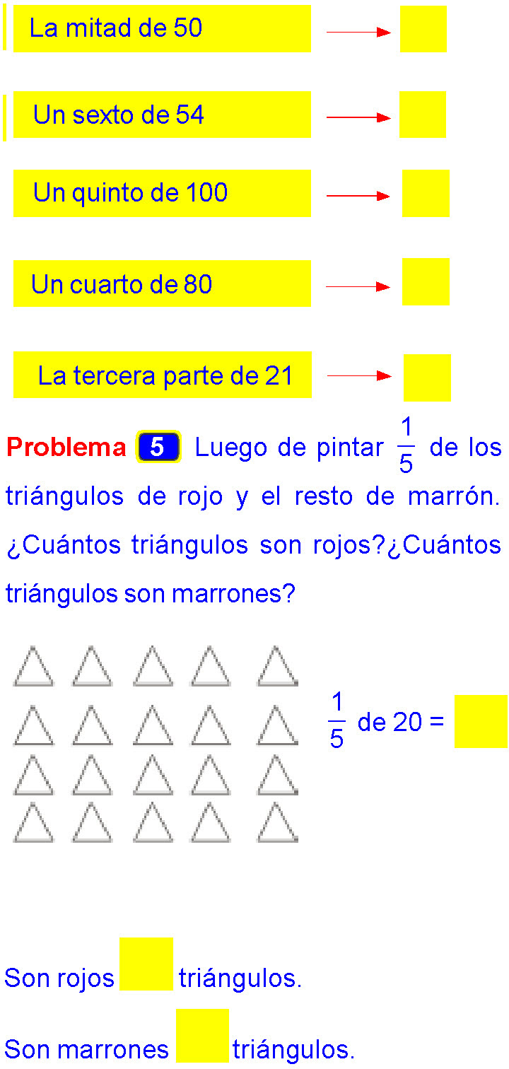 UN MEDIO UN TERCIO UN CUARTO UN QUINTO EN PRIMARIA EJEMPLOS DE MATEMATICAS