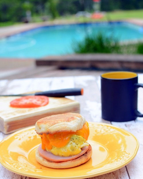 Homemade Egg McMuffin ♥ KitchenParade.com, how to cook an egg or two in the microwave, creating a tender, tasty round just the right size to tuck into an English Muffin with melty cheese and Canadian bacon. Workday Easy. High Protein. Kid Friendly.