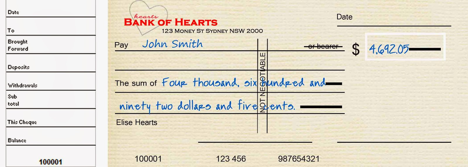 Mummy Hearts Money: The Art of Writing a Cheque