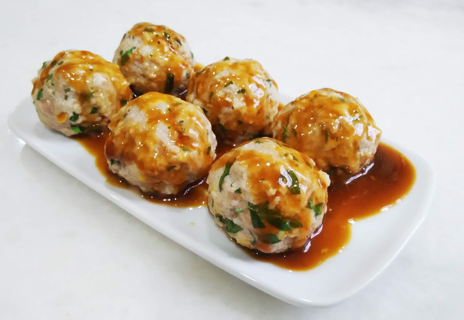 PORK MINCED MEAT BALL WITH SALTED EGG YOKE IN JAPANESE SWEET SAUCE