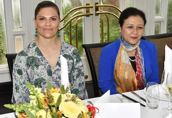 Crown Princess Victoria in Ida Sjostedt govn, Camilla Thulin floral dress and Rodebjer print dress. President Dang Thi Ngoc Thinh