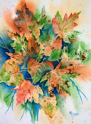 leaves watercolor fall autumn martha kisling painting stamps orange heart ii