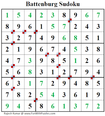 Battenburg Sudoku (Fun With Sudoku #187) Puzzle Answer