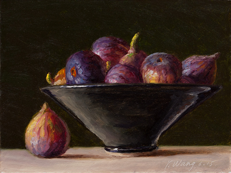 Wang Fine Art figs in a bowl still life oil painting original fruit daily painting a day Wang Fine Art figs in a bowl still life oil painting original fruit daily painting a day