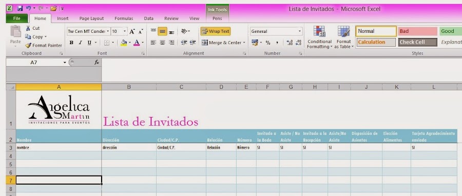  Plantilla Excell para lista de Invitados