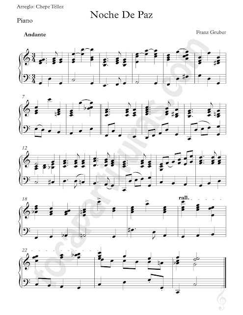 Partitura de Noche de Paz para Piano Clompleto Arreglo por Chepe Téllez Silent Night Sheet Music for Pianists