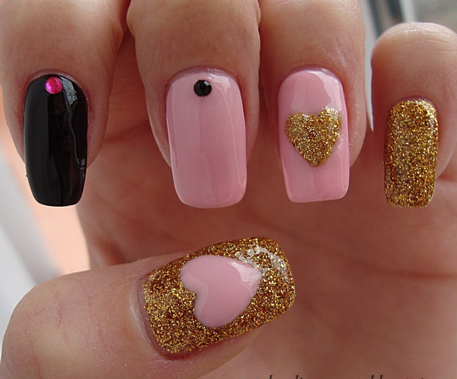 6. "Rose Quartz Nail Art with Crystal Centers" - wide 3