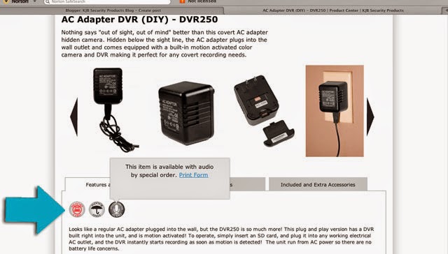 KJB DVR250 MOTION-ACTIVATED AC ADAPTER DVR