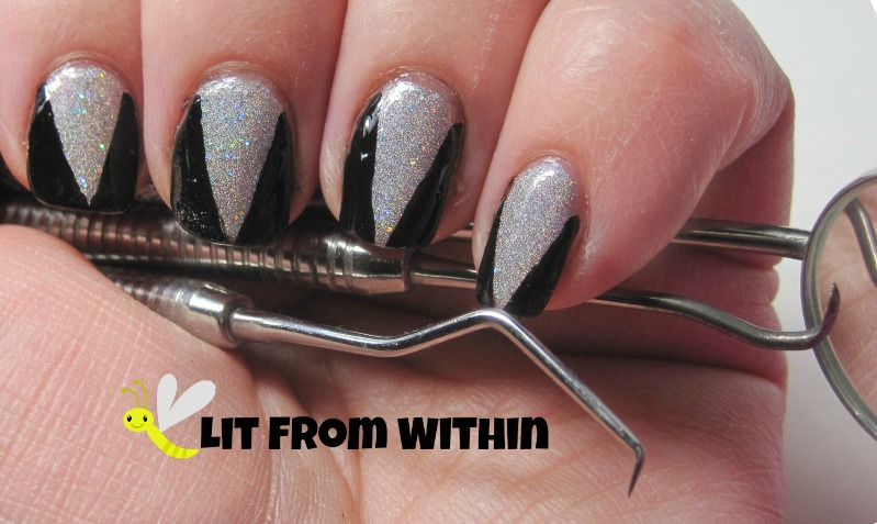 Dental Tartar Scraper and Remover Set -inspired nail art with Orly Mirrorball and Milani Black Swift